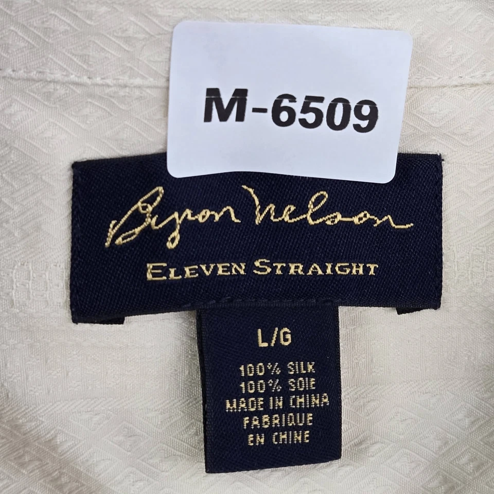 Camisa Byron Nelson Hombres Abotonada L/G Crema Seda Plata Legado Bordado Foto 2 de 4