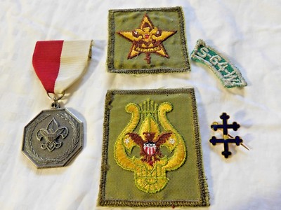 Mid-Century BOY SCOUT CONTEST MEDAL, '64 PATCH, RELIGIOUS PIN, MUSICIAN & STAR
