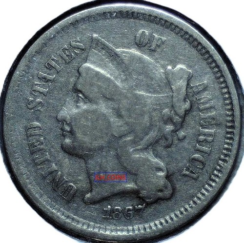 1867 USA DREI CENT NICKEL - KM# 95 - 17,9mm - 0,75 Kupfer / 0,25 Nickel - TCPN083