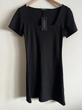 Trendyol Siyah Black Dress Size S 8 Jersey Short Square Neck Stretch Work Office