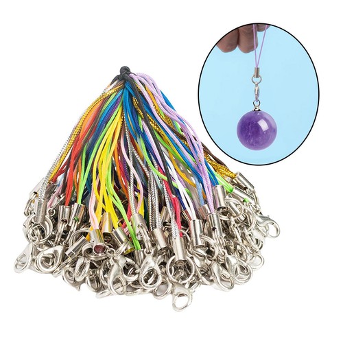 100 Fermoirs Homard Avec Corde - Pour Coque Téléphone, Porte-clés, DIY - Polyester Et Métal, Bleu Clair - 10