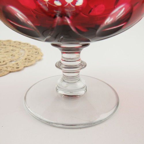 RARE Vintage Ruby Red Cut To Clear 3 Crystal Stem Glasses Champagne Sherbert - Picture 6 of 9