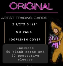 50 Pack aceo Blank Art Trading Cards & Protective Sleeves Canvas by "ORIGINAL"