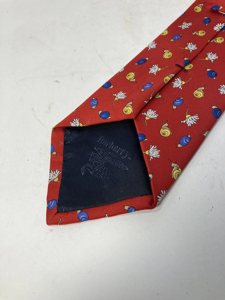 Vintage 90’s Burberrys Mens All Silk Tie-Unique Floral & Snail Design on Red - Image 2 of 4