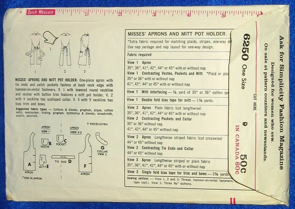 Vintage Simplicity 6250 Apron and Potholder Pattern - Image 2 of 2