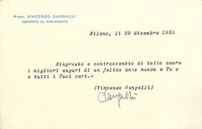 Autograph of politician and deputy Vincenzo Sangalli (Brugherio, 1905 - 1967)