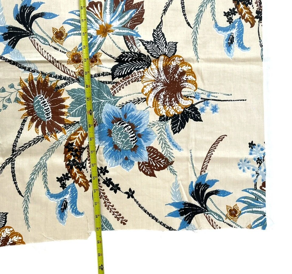 Tela Flor Silvestre Floral Azul Crema Dupont Savalux Gramercy Años 70 57"Lx 53" W De Colección Foto 4 de 4