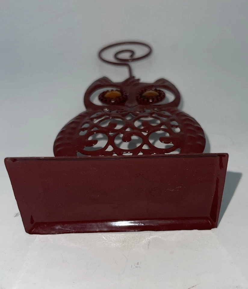 Portatarjetas de búho de metal rojo vintage ojos de estrás amarillos geniales 6,5" Foto 4 de 4