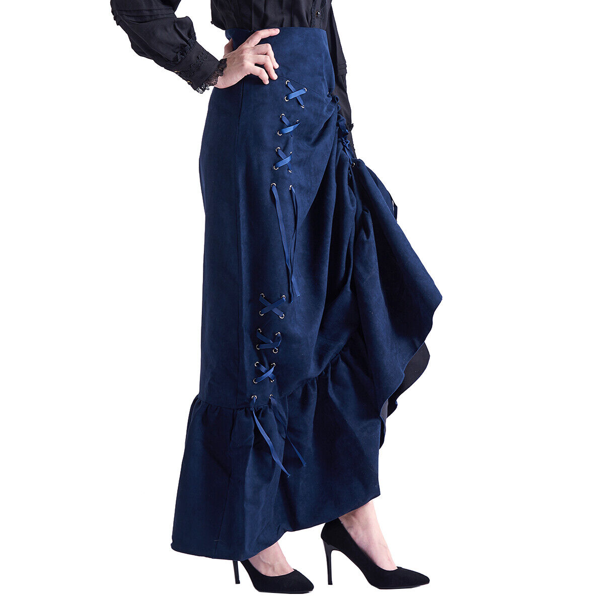 Women Long Fishtail Skirt Long Gothic Victorian Skirt Steampunk SKirt  Lace-Up | eBay