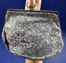 Vintage Made in France Art Deco Silver Lame Finger Ring Strap Evening Bag Purse