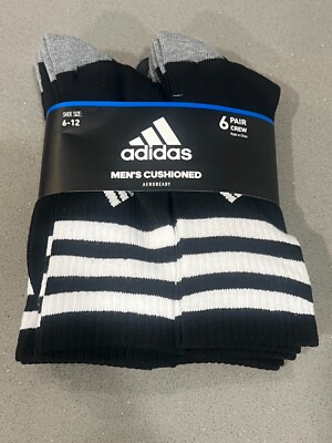 Adidas Men Cushioned 3 Stripes Crew Socks 6-Pack Aero Ready Drying Technology