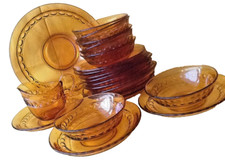 Amber Bernstein Art Déco Bubbles Pressglas Schale & Schälchen Teller Set 21 tlg.