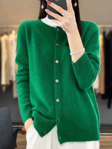 Long Sleeve 100% Merino Wool Sweaters Cashmere Cardigan Spring Autumn Women O-Ne - Picture 5 of 84