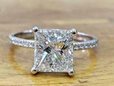 Princess Cut 2.45Ct Diamond White Gold Finish Simulated Engagement Ring Size 6