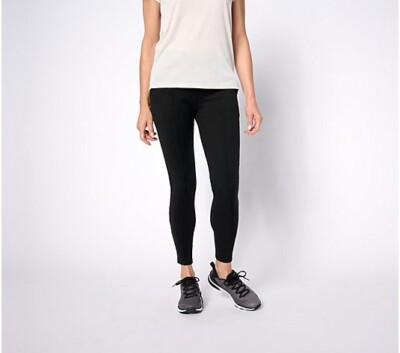 Cuddl Duds Flannel Fleece Leggings with Seam Detail-Black-XL