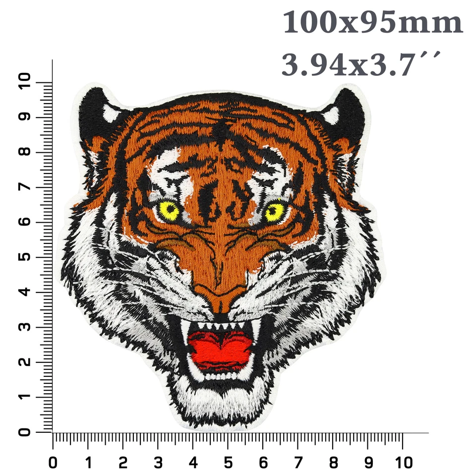 Tigerkopf Aufnäher Tiger Patch Bügelbild brüllender Tiger Sticker 100x95mm - Bild 3 von 4