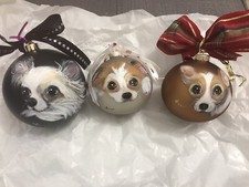 Three chihuahua Hand Painted Christmas Ornaments