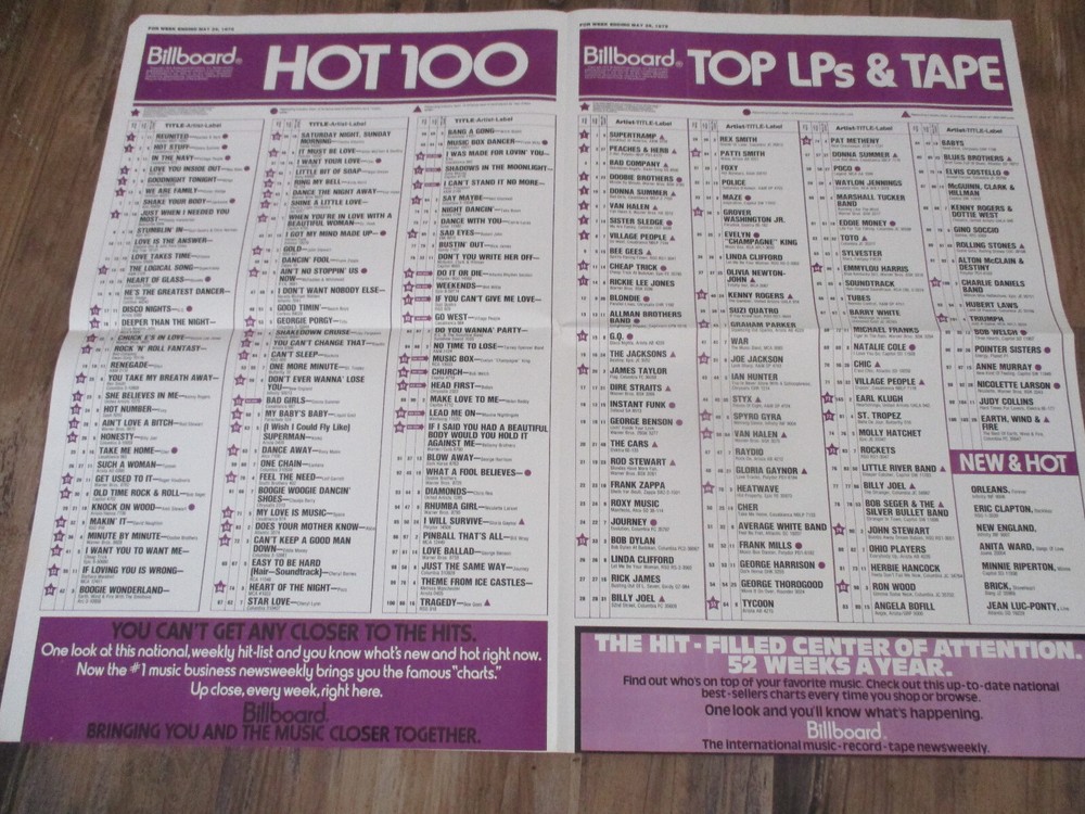 Vtg 1979 POSTER ADVERT BILLBOARD CHART CONTROVERSY DISCO Hot 100 & LPs & Tape