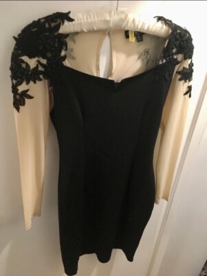 Little Mistress London Bodycon Party Black Dress with Lace Appliqus - Size  4 | eBay