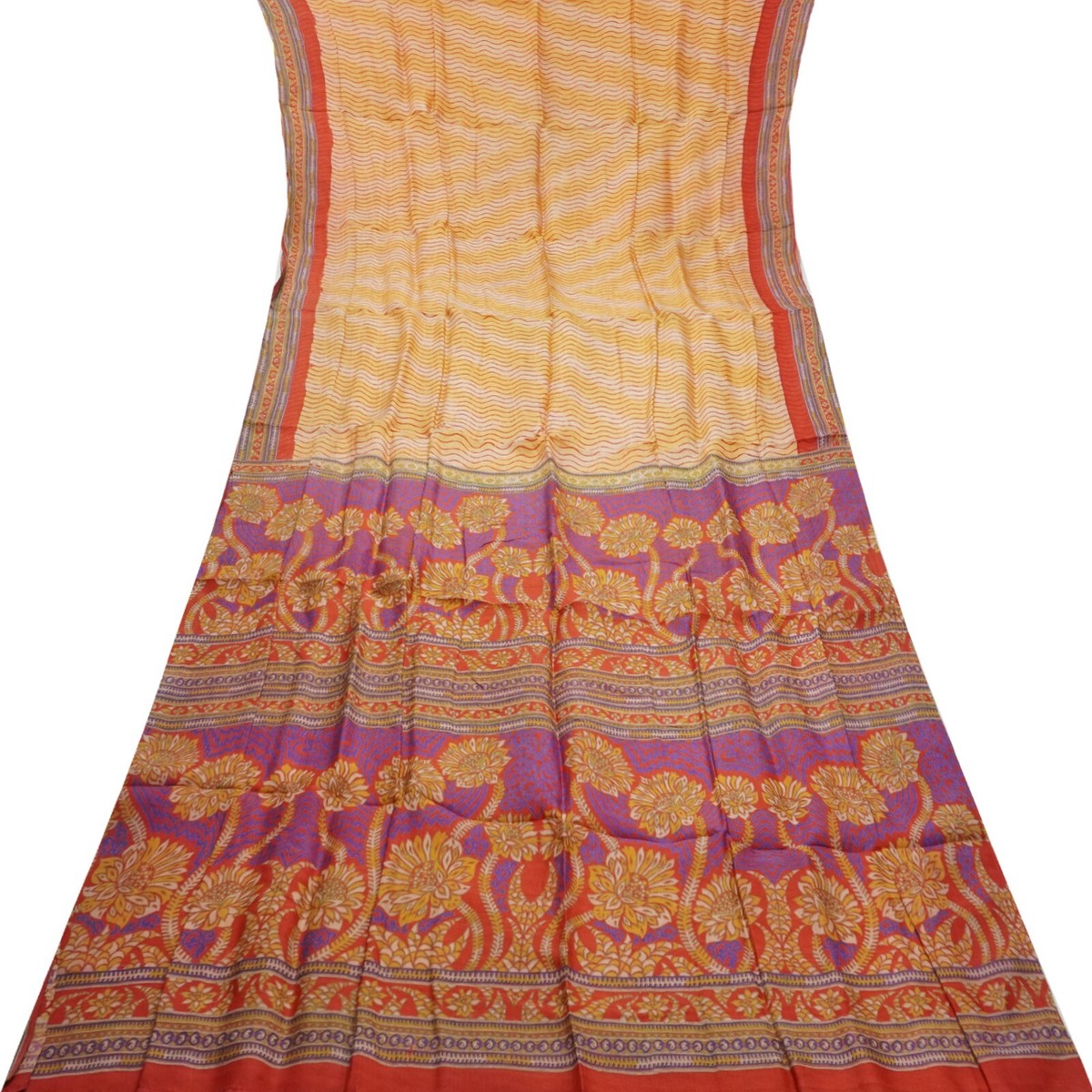 Namaste Vintage Rust Sarees 100% Pure Silk Printed Indian Sari 5YD