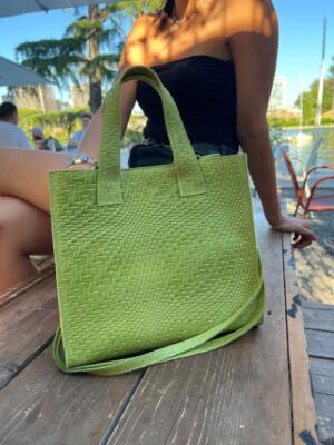 QUADRA Damen Mädchen Taschen Echtleder geflochtener Druck Hand und Schultergurt