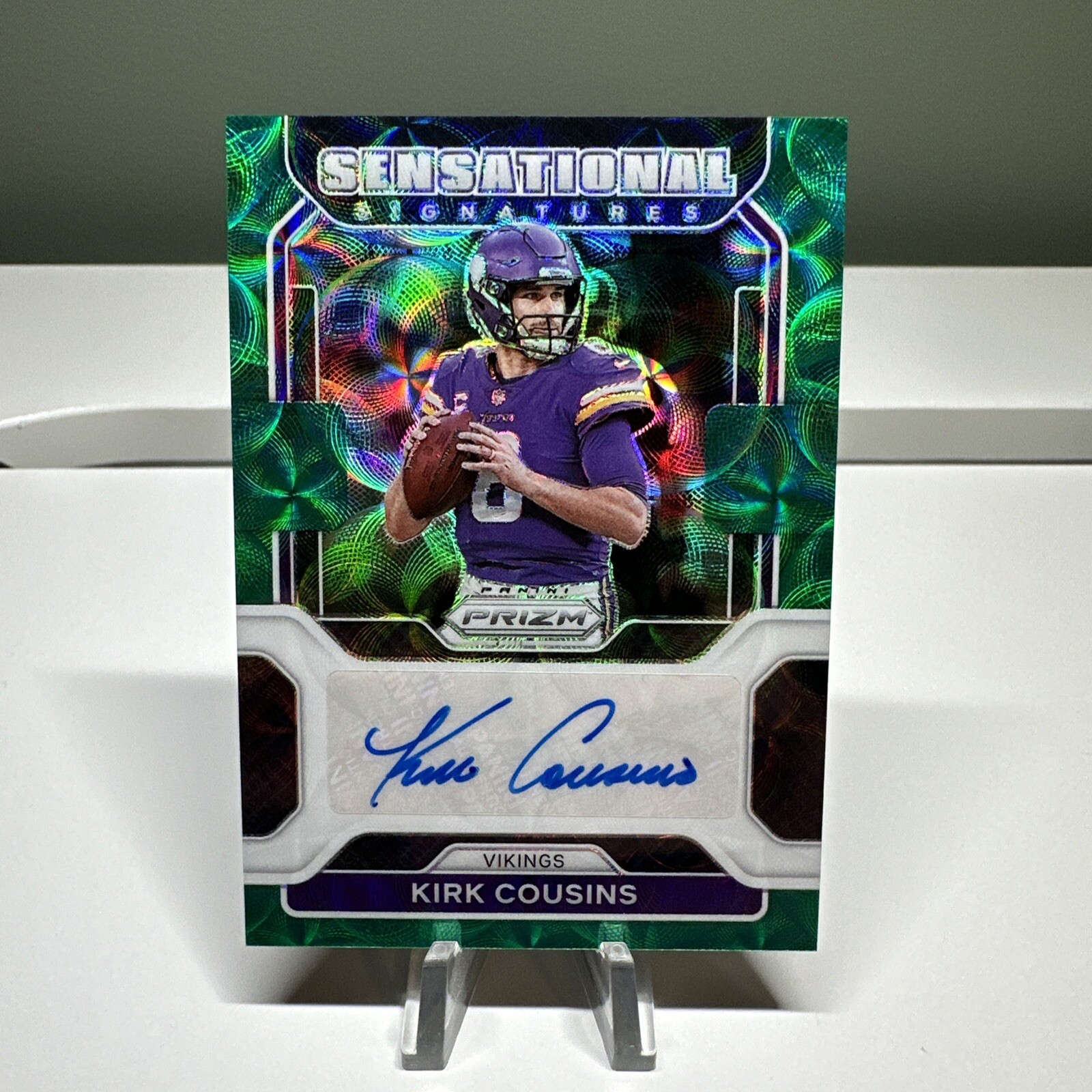 2021 Prizm Kirk Cousins Sensational Signatures Green Scope Auto #d /75 Vikings