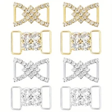 1Box 8pcs 4 Style Brass & Zinc Alloy Rhinestone Slider Buckles Adjustable Buckle
