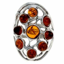 925 Sterling Silver  Baltic Amber Celtic Ring - 7356