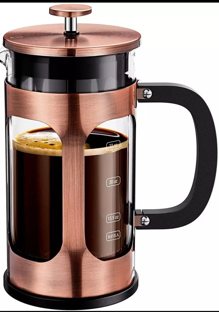 BAYKA French Press Coffee Maker, Glass 304 Stainless Steel 34 oz, Bronze Finish