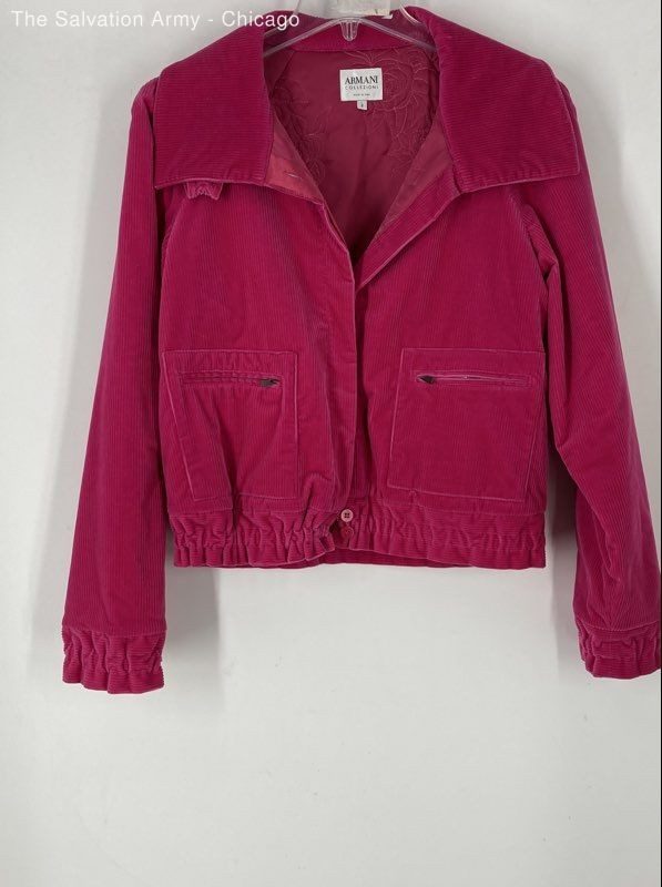 Armani Collezioni Womens Pink Corduroy Long Sleeve Pockets Bomber Jacket Size 8