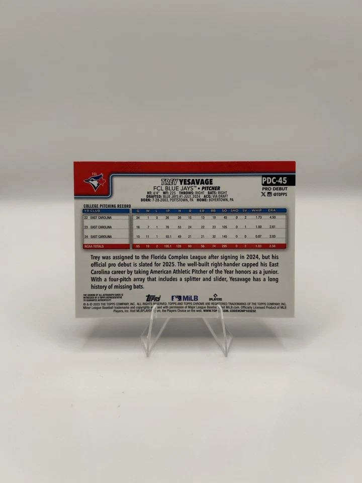 2025 Topps Chrome Pro Debut Trey Yesavage Black Auto 10/10 Last Print 🔥 - Image 2 of 4