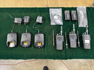 Motorola XPR 7580e Two-Way Radio Lot Of 3, 3 Chargers, Program Cable  Extra Bats