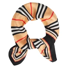 100% Silk Women's Vintage Striped Color-Block 27.55" Small Square Scarf