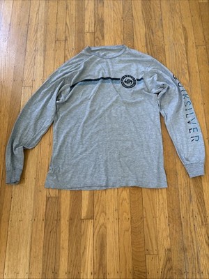 Quiksilver Regular Fit Long Sleeve Logo Crew-Neck T-Shirt Men's Size Large Gray