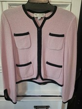 St. John Collection Pink Black Trim Hook  Eye Short Jacket, Long Sleeve, Size 2