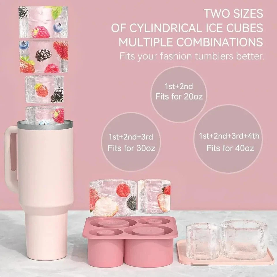 Molde de hielo de silicona con tapa - Se adapta a vasos Stanley 20/30/40 oz, bandeja de cilindro Foto 2 de 4