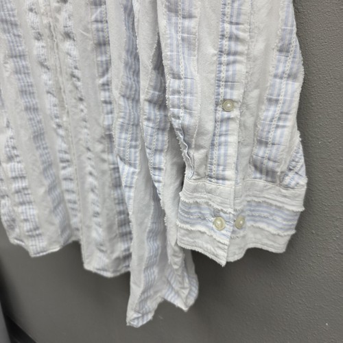 Syngy Shirt Mens 5XL White Blue Striped Button Up Long Sleeve Cotton Casual - Picture 4 of 13