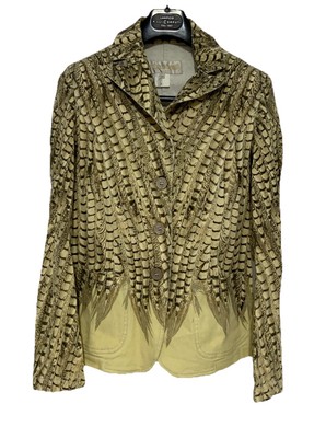 Roberto Cavalli Yellow Cotton Blend W / Feathers Print 3 Buttons Front W/jacket