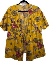 Southwest Floral Yellow Tied Kimono Lightweight Polyester Size Medium