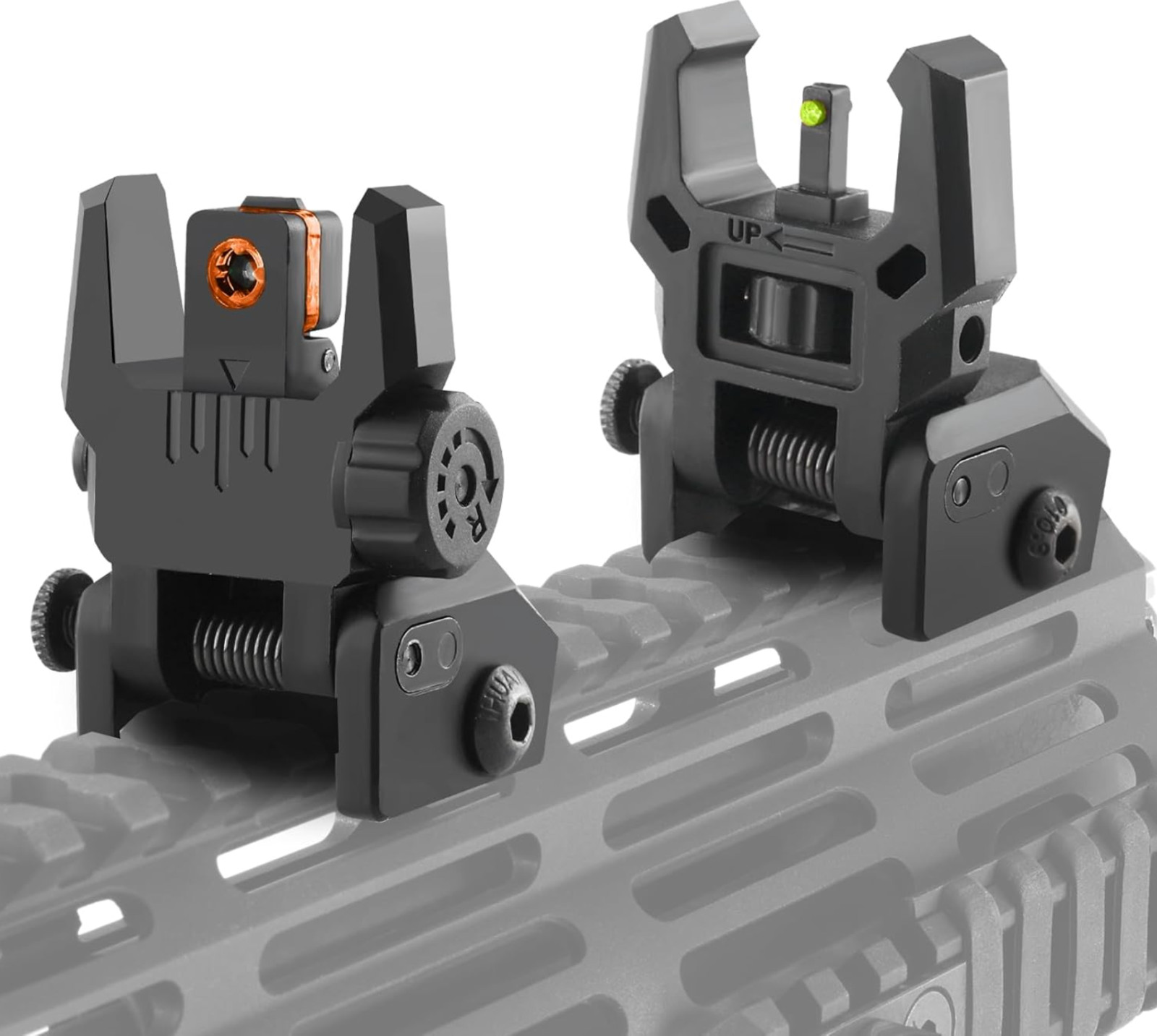 V2 Fiber Optic Iron Sights Flip up Front and Rear Backup Sights with Green Red