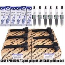6X/SET Mopar Spark Plugs & UF648 Ignition Coils For Chrysler Jeep Dodge Ram 3.6
