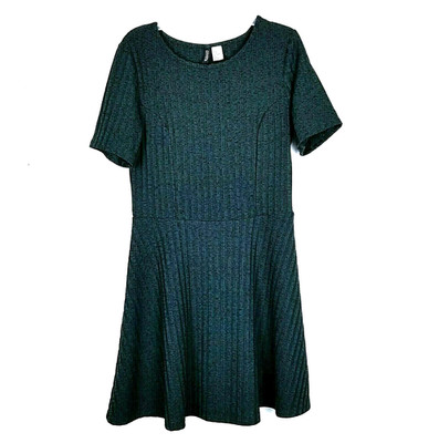 H&M Divided Dress Women 6 Green Ribbed Knit Fit & Flare Casual Short Sleeve