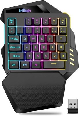 Wireless One-Handed Gaming Keyboard, 2.4Ghz RGB Backlit Mini Gaming Keypad, Rec