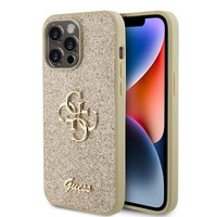 "Guess HüLle FüR Iphone 15 Pro Max 6.7\"Gold Hardcase Glitter Script Big 4G"
