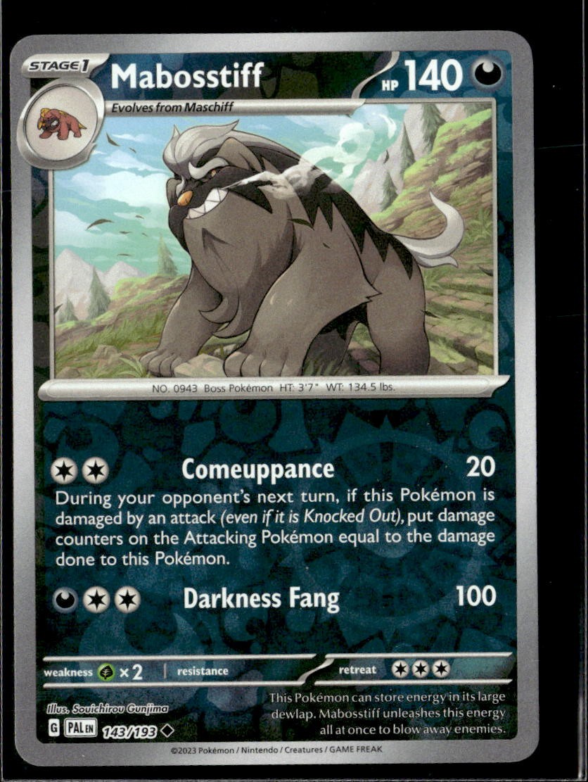 Pokemon Mabosstiff 143/193 Paldea Evolved Reverse Holo Uncommon 5 Card Lot LP