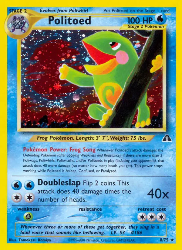 Politoed - 8/75 - Pokemon Neo Discovery Unlimited Holo Rare Card WOTC NM