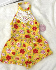 Paisley Lane Girls Yellow Floral Halter Ruffle Rayon Shorts Set 12 NWT