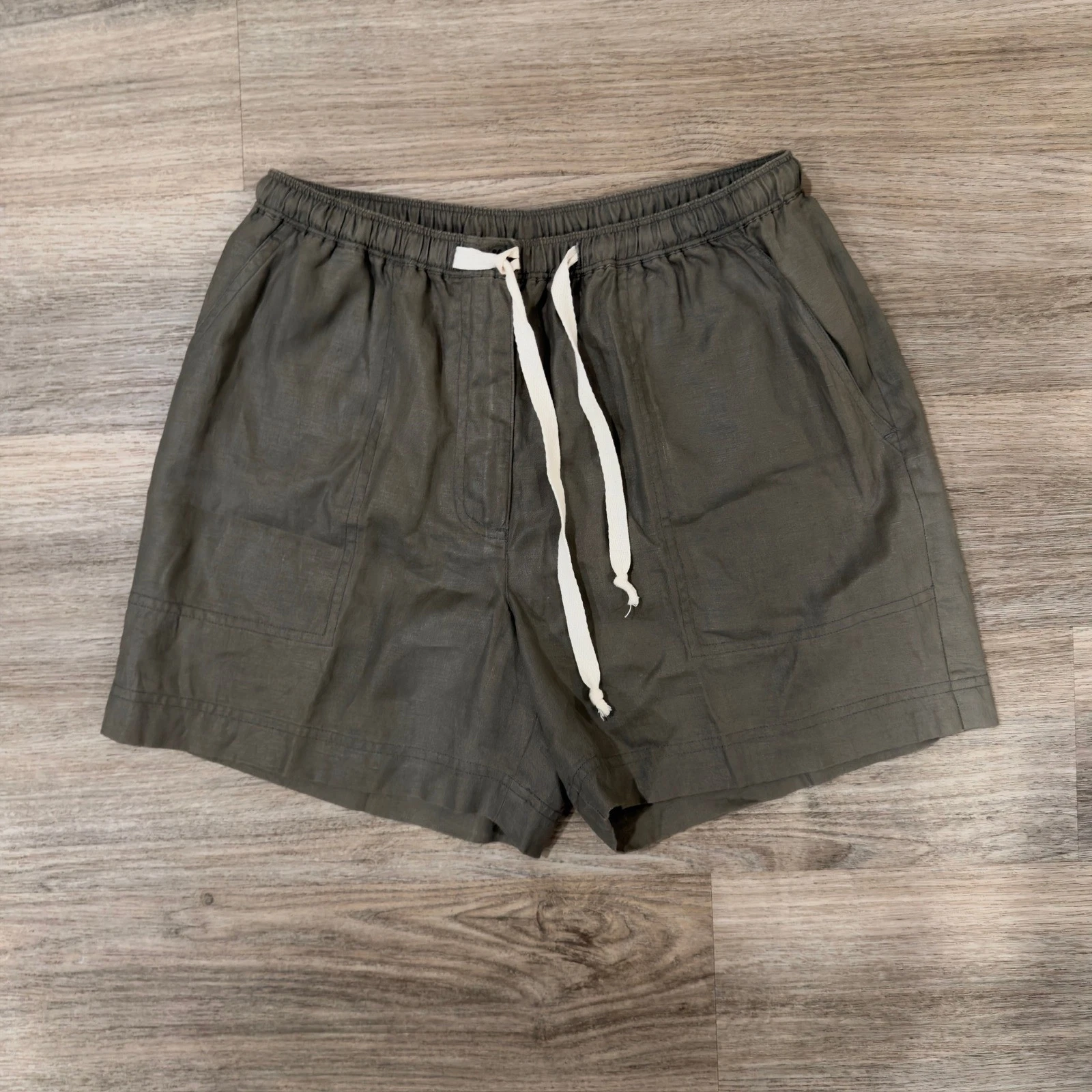 Lauren Ralph Lauren Linen Drawstring Shorts Olive Green Petite Medium