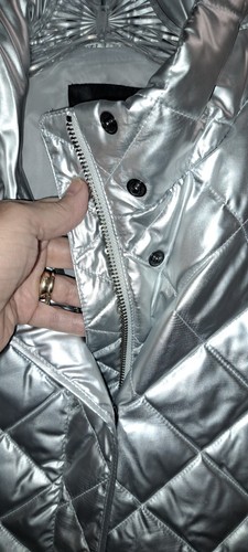 Talbots Metallic Silver Puffer Vest Duck Down Filled Pockets Full & Zip Snap S - Picture 6 of 12