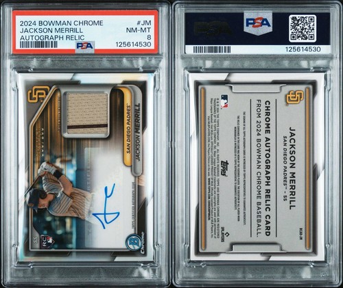 2024 BOWMAN CHROME JACKSON MERRILL ROOKIE RC /150 AUTO RELIC PATCH PSA ...